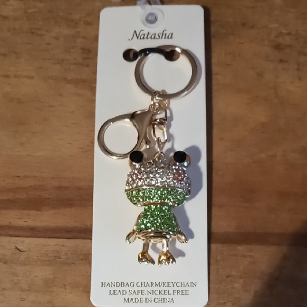 Natasha Couture Green and Gold Frog Keychain